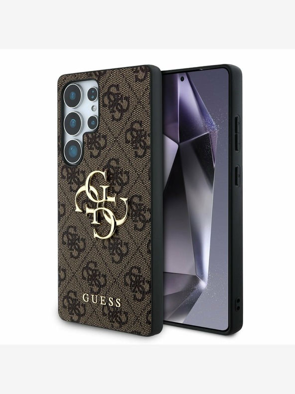 Guess PU 4G Metal Logo Zadní Kryt pro Samsung Galaxy S25 Ultra Brown Telefontok