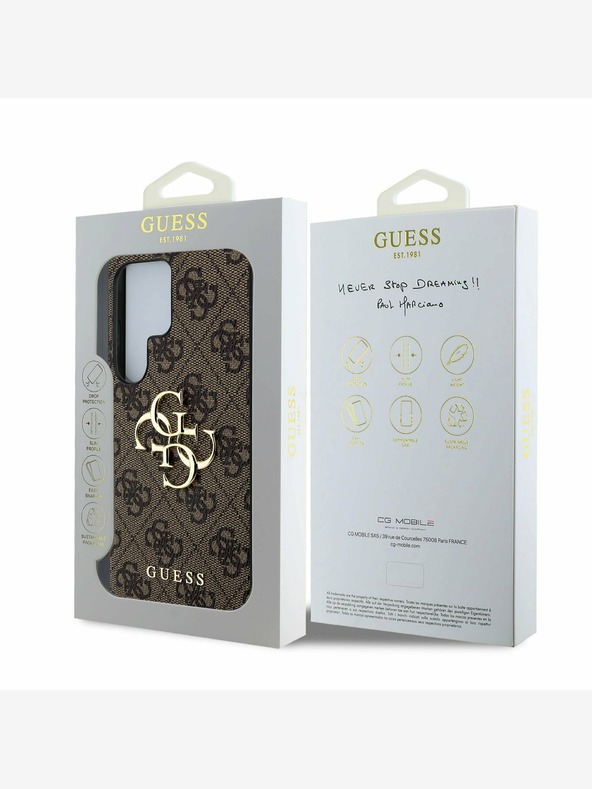 Guess PU 4G Metal Logo Zadní Kryt pro Samsung Galaxy S25 Ultra Brown Telefontok