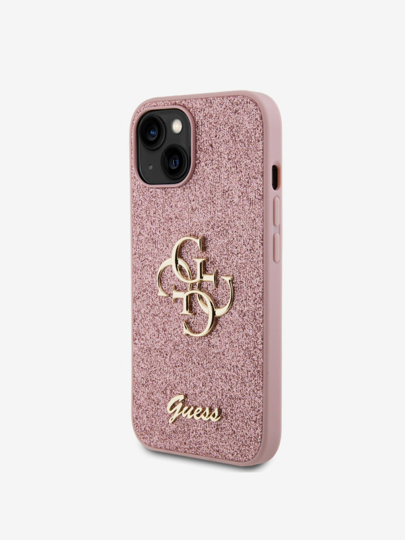 Guess PU Fixed Glitter 4G Metal Logo Zadní Kryt pro iPhone 13 Pink Telefontok