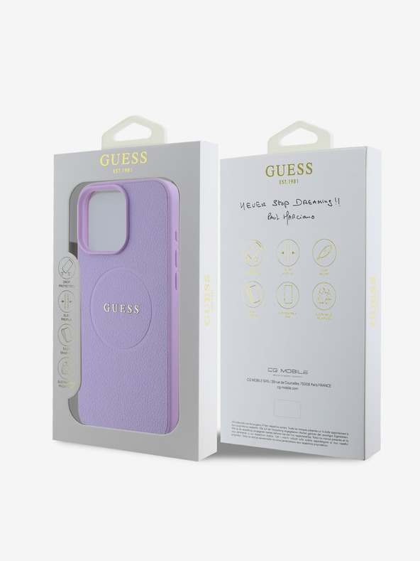 Guess Guess PU szemcsés klasszikus logós MagSafe hátlap iPhone 16 Pro-hoz Lila