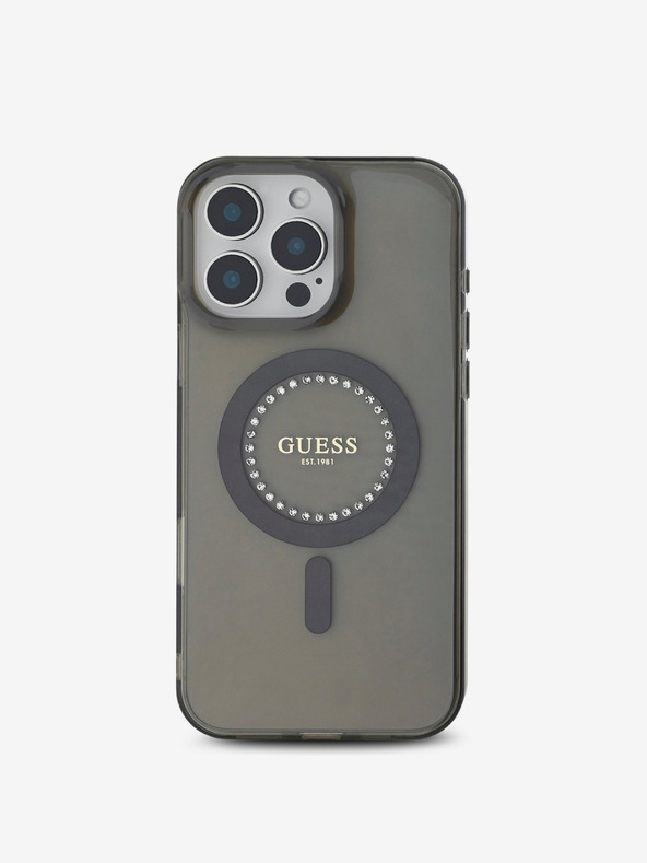 Guess Guess IML strasszos gyűrűs MagSafe hátlap az iPhone 16 Pro készülékhez Fekete