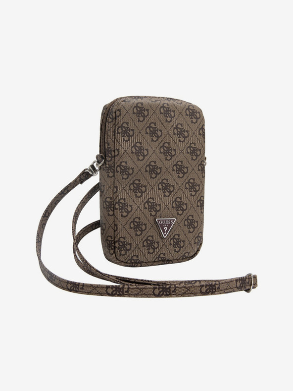 Guess Guess PU 4G háromszög logós telefon táska cipzárral Barna