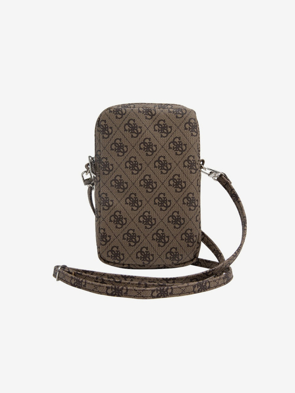 Guess Guess PU 4G háromszög logós telefon táska cipzárral Barna