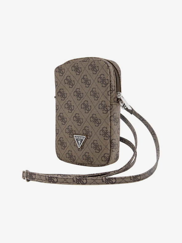 Guess Guess PU 4G háromszög logós telefon táska cipzárral Barna