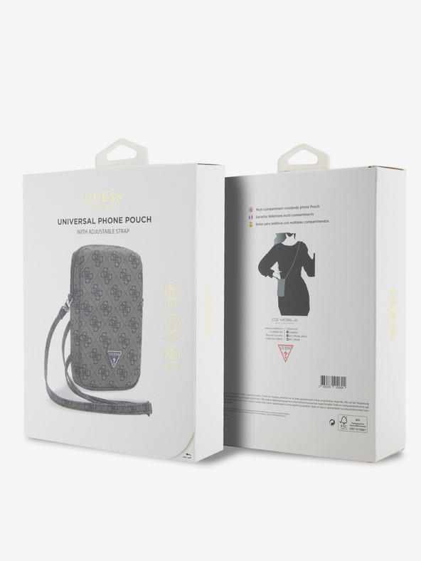 Guess Guess PU 4G háromszög logós telefon táska cipzárral Barna