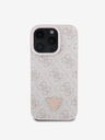 Guess Guess PU 4G Strass háromszög fém logós hátsó borító iPhone 16 Pro rózsaszínűhöz