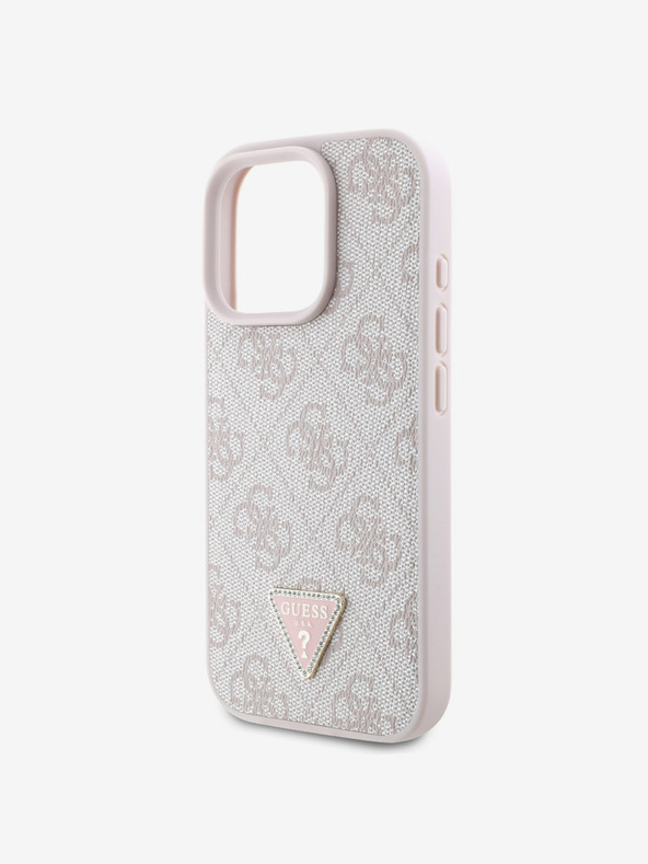 Guess Guess PU 4G Strass háromszög fém logós hátsó borító iPhone 16 Pro rózsaszínűhöz