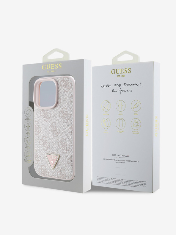 Guess Guess PU 4G Strass háromszög fém logós hátsó borító iPhone 16 Pro rózsaszínűhöz