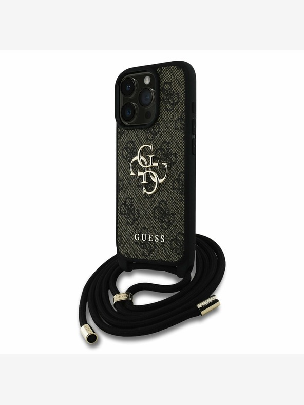 Guess Guess PU PU PU 4G fém logós keresztpántos hátlapi borító iPhone 15 Pro Max Brownhoz