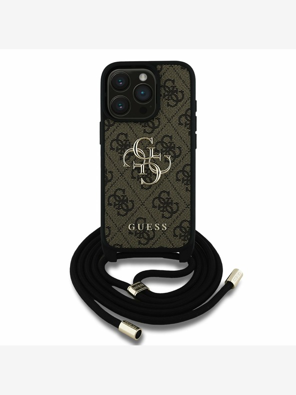 Guess Guess PU PU PU 4G fém logós keresztpántos hátlapi borító iPhone 15 Pro Max Brownhoz