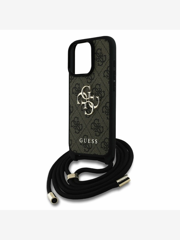 Guess Guess PU PU PU 4G fém logós keresztpántos hátlapi borító iPhone 15 Pro Max Brownhoz