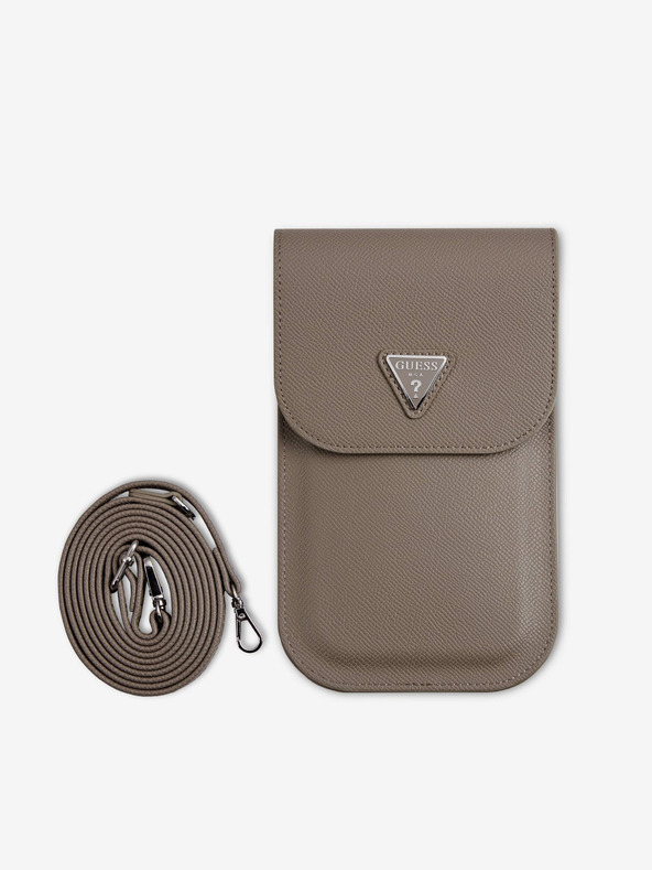 Guess Guess PU szemcsés háromszög logós telefon táska Barna