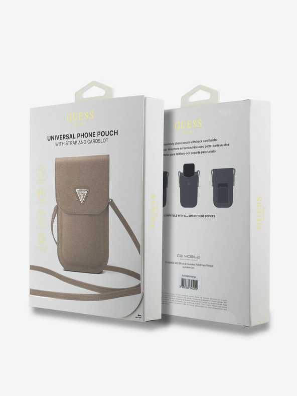 Guess Guess PU szemcsés háromszög logós telefon táska Barna