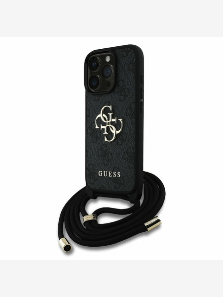 Guess Guess PU 4G fém logós fém testpántos hátsó borító iPhone 16 Pro fekete iPhone 16 Pro készülékhez
