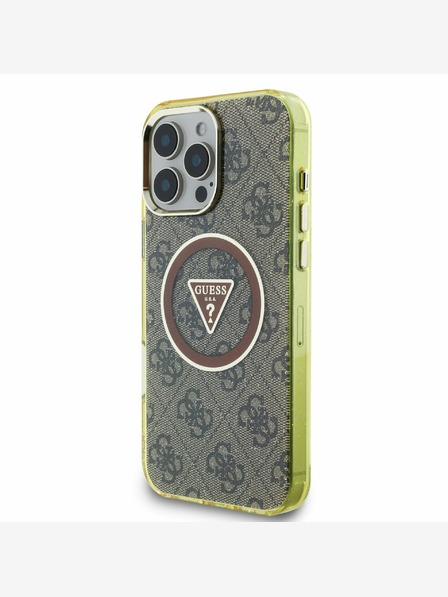 Guess Guess IML 4G csillogó és háromszög logóval ellátott MagSafe hátlap az iPhone 16 Pro barna színű iPhone 16 Pro-hoz