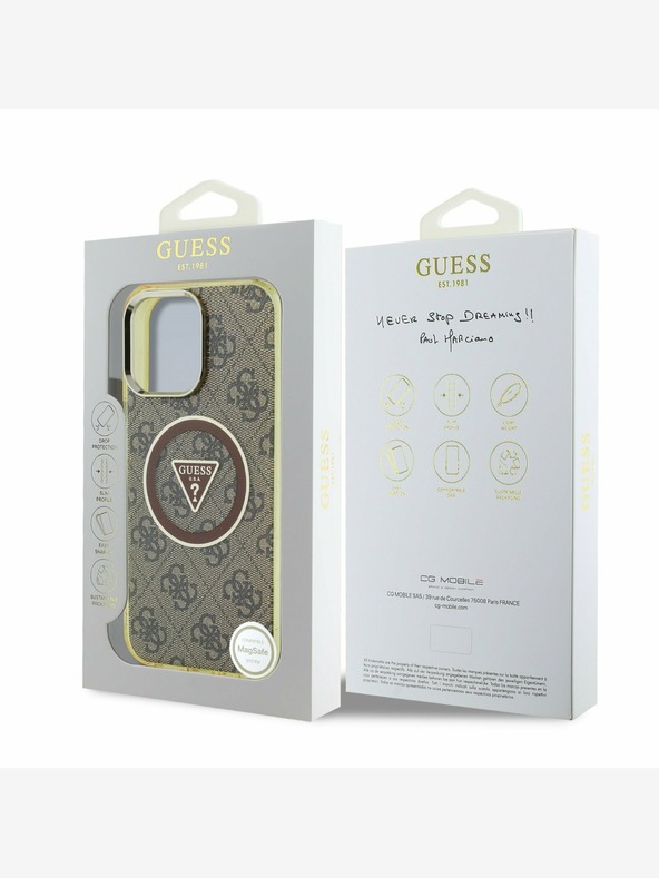 Guess Guess IML 4G csillogó és háromszög logóval ellátott MagSafe hátlap az iPhone 16 Pro barna színű iPhone 16 Pro-hoz