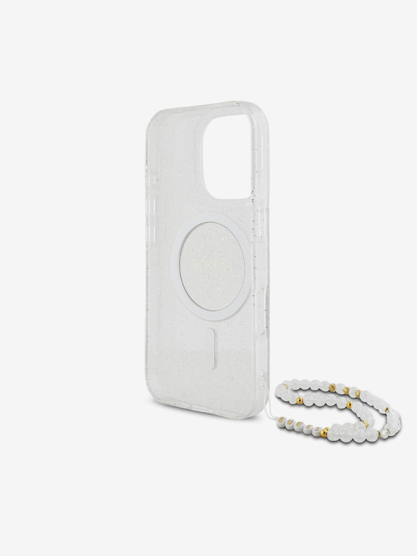 Guess IML Glitter Beads Strap MagSafe Zadní Kryt pro iPhone 16 Pro Max Transparent Telefontok