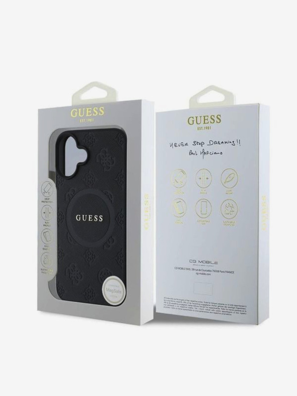 Guess Guess Sáfrányos pünkösdi bélyeg MagSafe hátlap iPhone 16 készülékhez Fekete