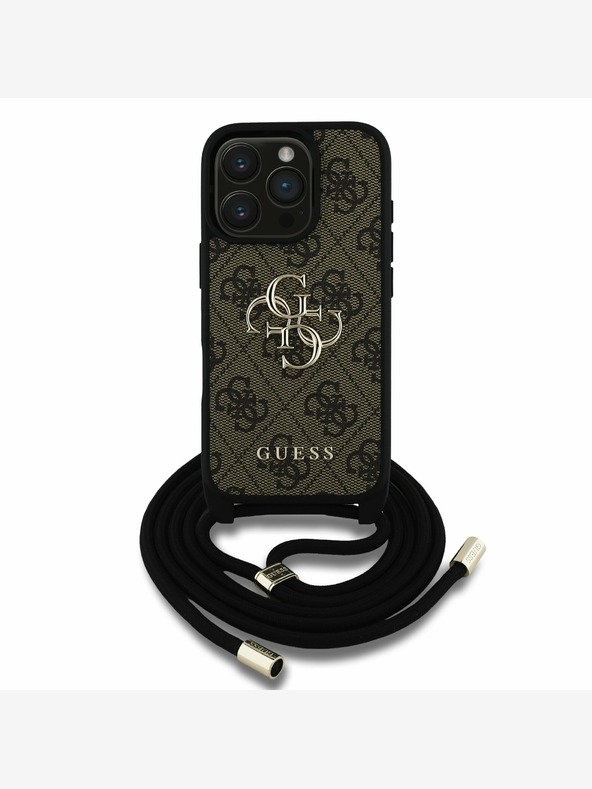 Guess Guess PU 4G fém logós fém logós keresztpántos hátsó borító iPhone 16 Pro Max készülékhez Barna