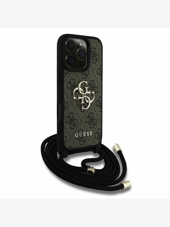 Guess Guess PU 4G fém logós fém logós keresztpántos hátsó borító iPhone 16 Pro Max készülékhez Barna