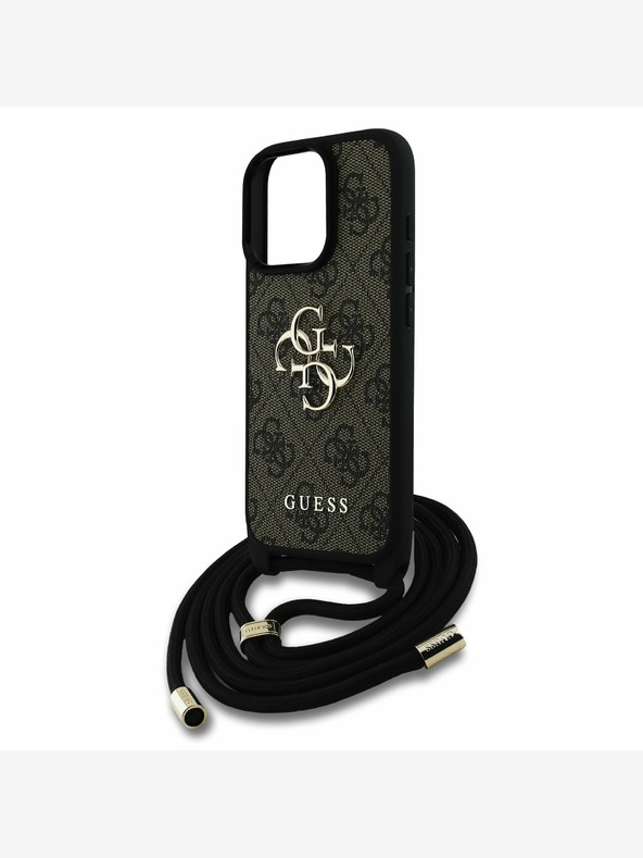 Guess Guess PU 4G fém logós fém logós keresztpántos hátsó borító iPhone 16 Pro Max készülékhez Barna