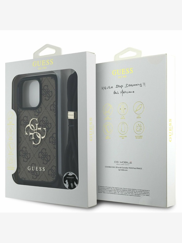 Guess Guess PU 4G fém logós fém logós keresztpántos hátsó borító iPhone 16 Pro Max készülékhez Barna