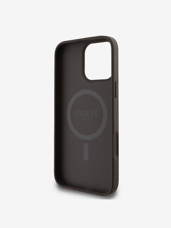 Guess Guess PU bőr 4G színes gyűrűs MagSafe hátlap iPhone 16 Pro Max készülékhez Barna