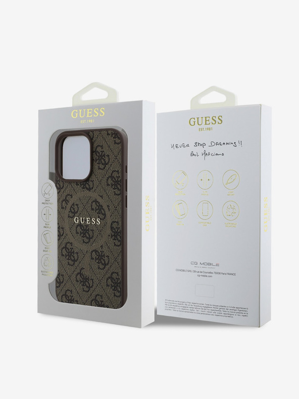 Guess Guess PU bőr 4G színes gyűrűs MagSafe hátlap iPhone 16 Pro Max készülékhez Barna