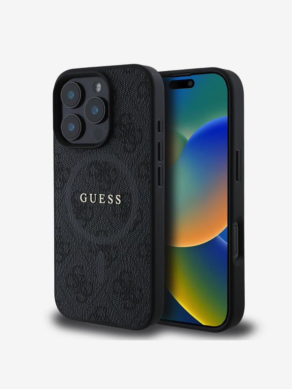 Guess PU Leather 4G Colored Ring MagSafe Zadní Kryt pro iPhone 16 Pro Max Black Telefontok