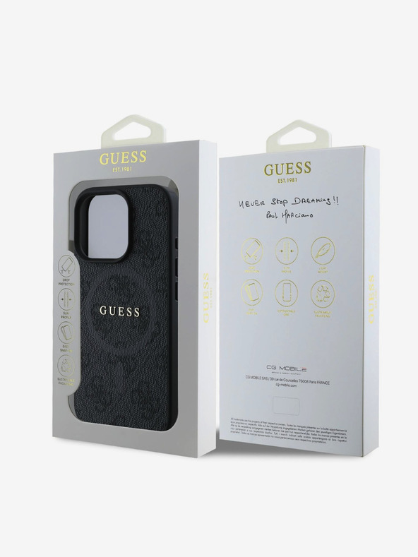 Guess PU Leather 4G Colored Ring MagSafe Zadní Kryt pro iPhone 16 Pro Max Black Telefontok