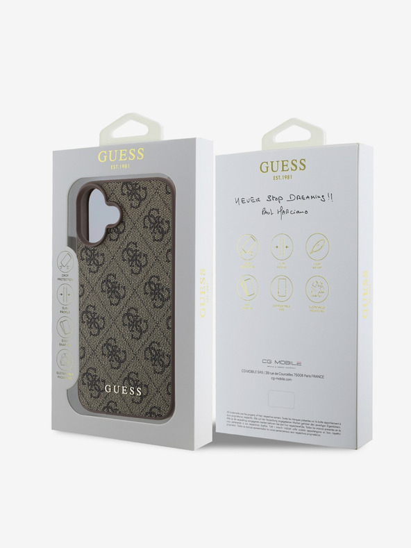 Guess Guess 4G Charm hátlap iPhone 16-hoz Tone on Tone Barna