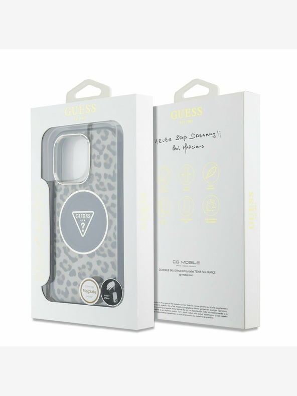 Guess Guess IML Leopárd háromszög logós hevederes MagSafe hátlapi borító iPhone 16 Pro Max Brown készülékhez