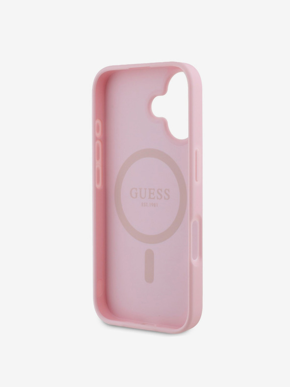 Guess Guess PU szemcsés klasszikus logós MagSafe hátlap az iPhone 16 készülékhez Rózsaszínű