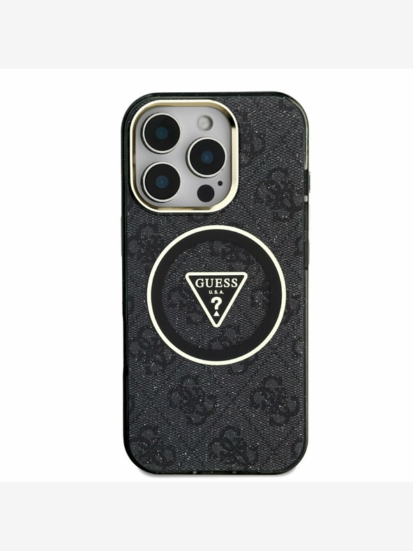 Guess Guess IML 4G csillogó és háromszög logóval ellátott MagSafe hátlap iPhone 16 Pro Max-hoz Fekete