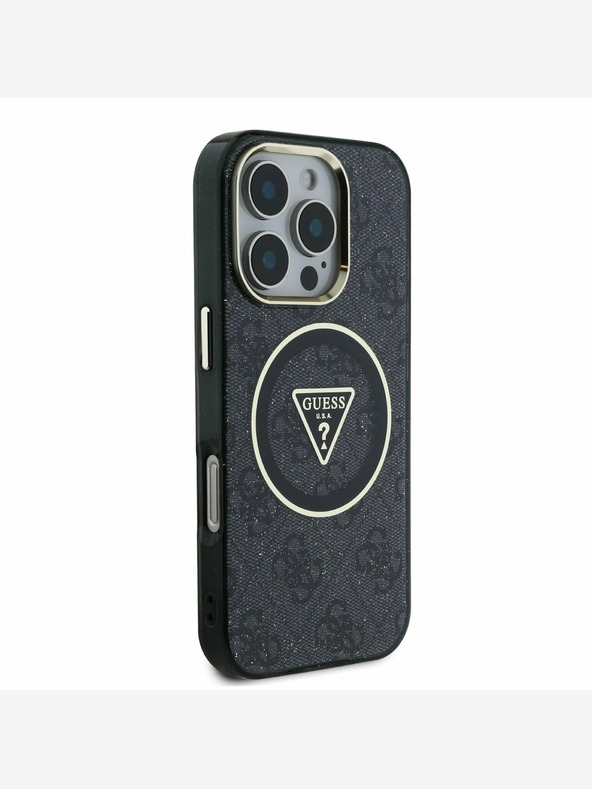 Guess Guess IML 4G csillogó és háromszög logóval ellátott MagSafe hátlap iPhone 16 Pro Max-hoz Fekete