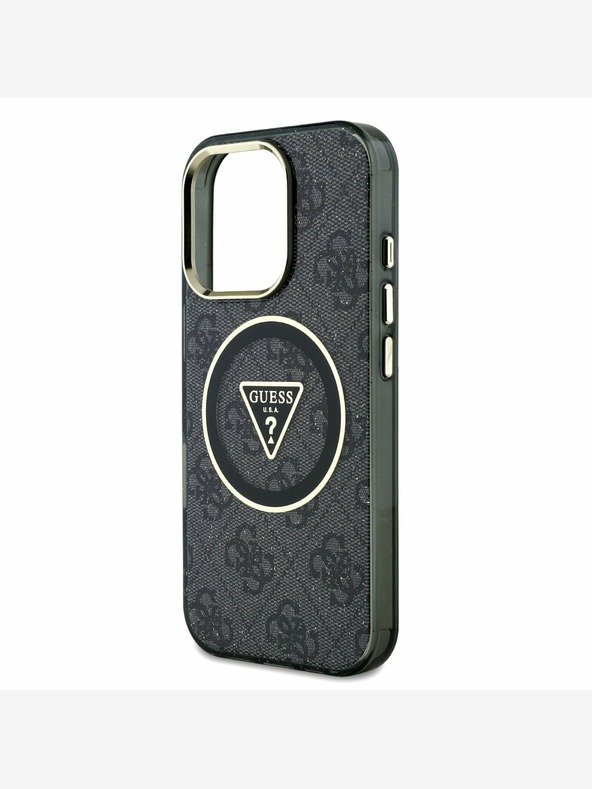 Guess Guess IML 4G csillogó és háromszög logóval ellátott MagSafe hátlap iPhone 16 Pro Max-hoz Fekete