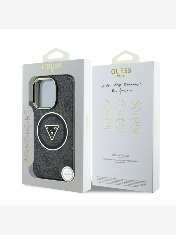 Guess Guess IML 4G csillogó és háromszög logóval ellátott MagSafe hátlap iPhone 16 Pro Max-hoz Fekete