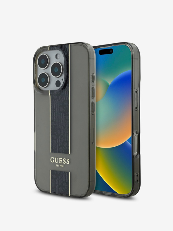 Guess Guess IML középső 4G csíkos hátlapi borító iPhone 16 Pro fekete modellhez