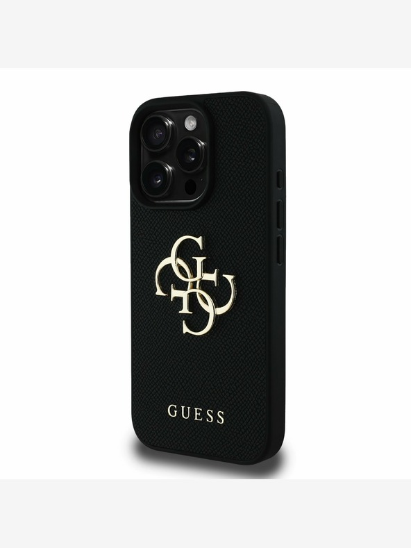 Guess Guess PU szemcsés 4G fém logós fém hátlap iPhone 16 Pro Fekete