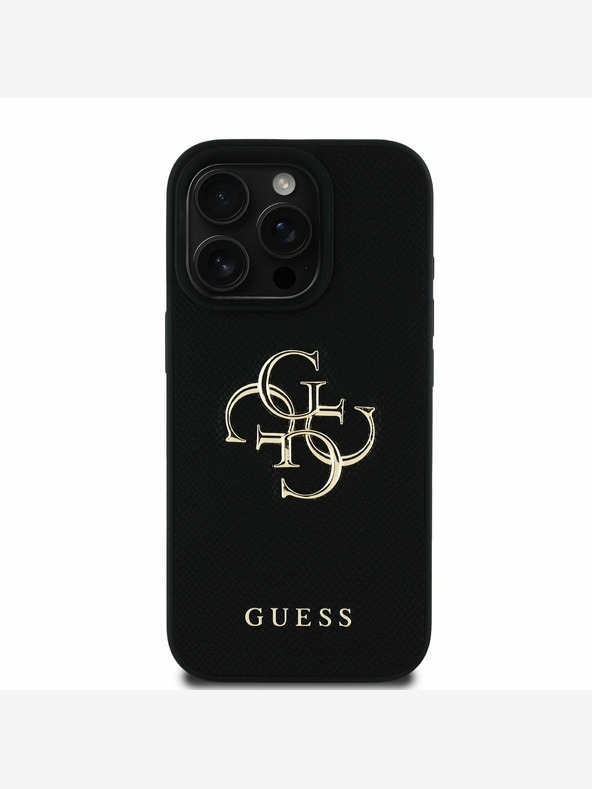 Guess Guess PU szemcsés 4G fém logós fém hátlap iPhone 16 Pro Fekete