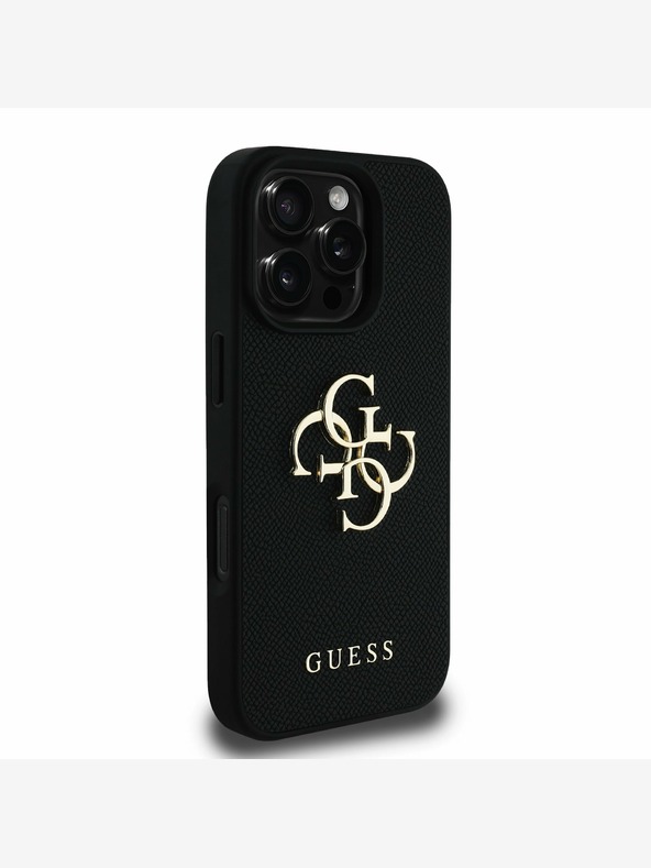 Guess Guess PU szemcsés 4G fém logós fém hátlap iPhone 16 Pro Fekete