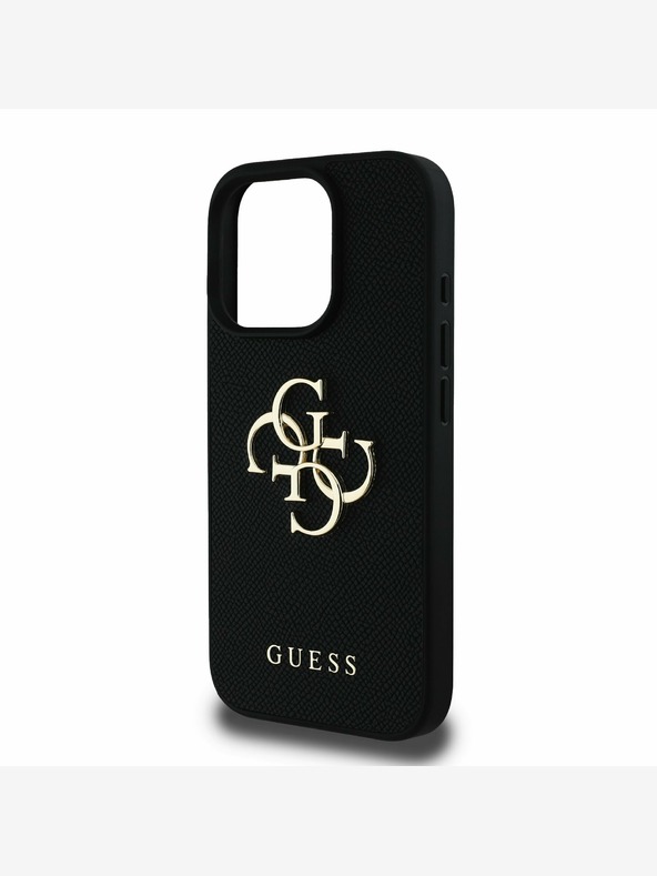 Guess Guess PU szemcsés 4G fém logós fém hátlap iPhone 16 Pro Fekete