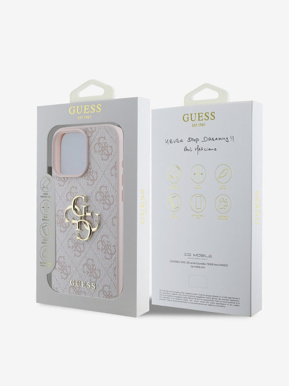 Guess Guess PU 4G fém logós hátlap iPhone 16 Pro Max készülékhez Rózsaszínű