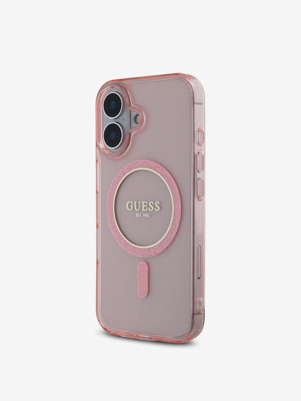 Guess Guess IML csillogó gyűrűs MagSafe hátlap az iPhone 16-hoz Rózsaszínű