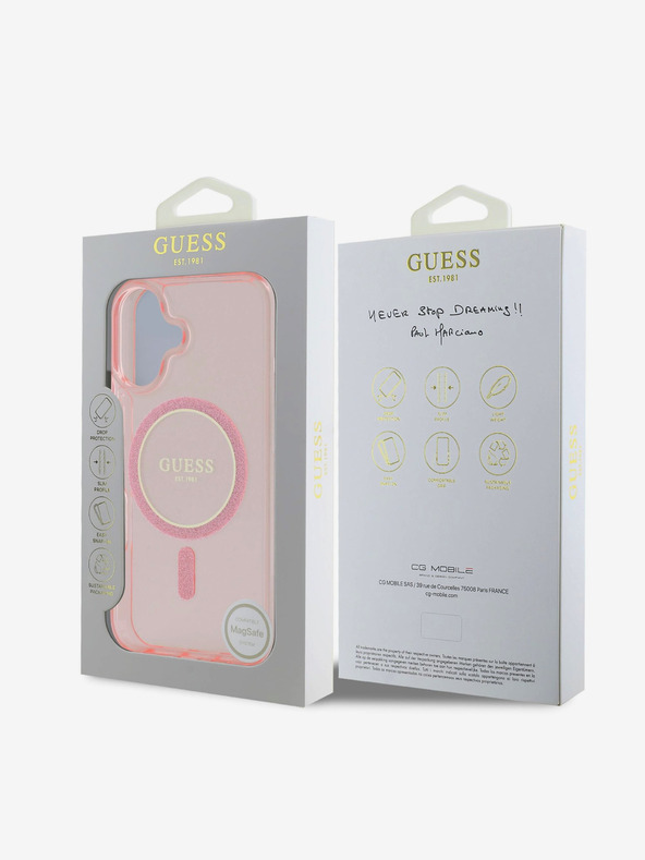 Guess Guess IML csillogó gyűrűs MagSafe hátlap az iPhone 16-hoz Rózsaszínű