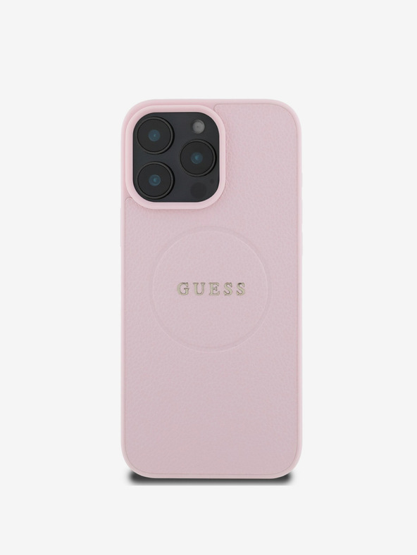 Guess Guess PU szemcsés klasszikus logós MagSafe hátlap iPhone 16 Pro készülékhez Rózsaszínű
