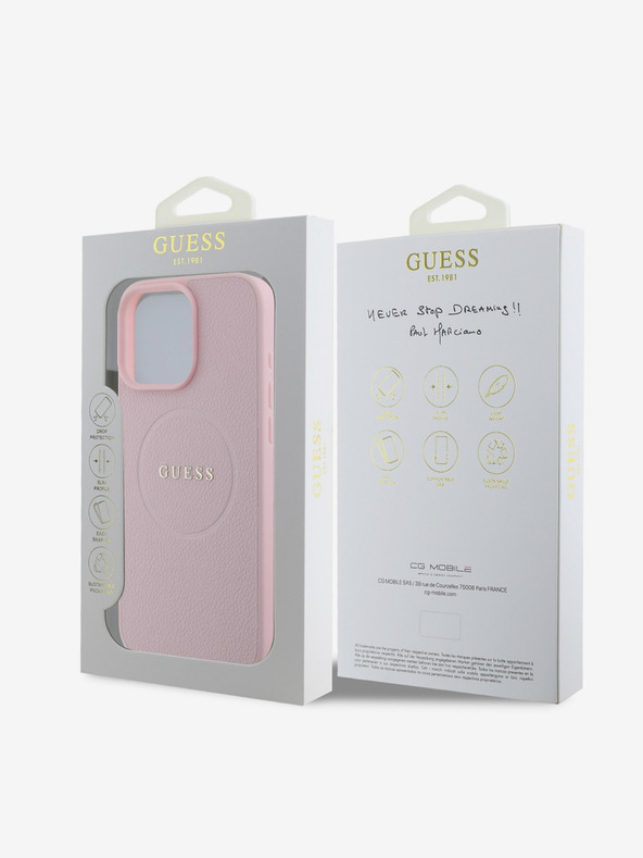 Guess Guess PU szemcsés klasszikus logós MagSafe hátlap iPhone 16 Pro készülékhez Rózsaszínű