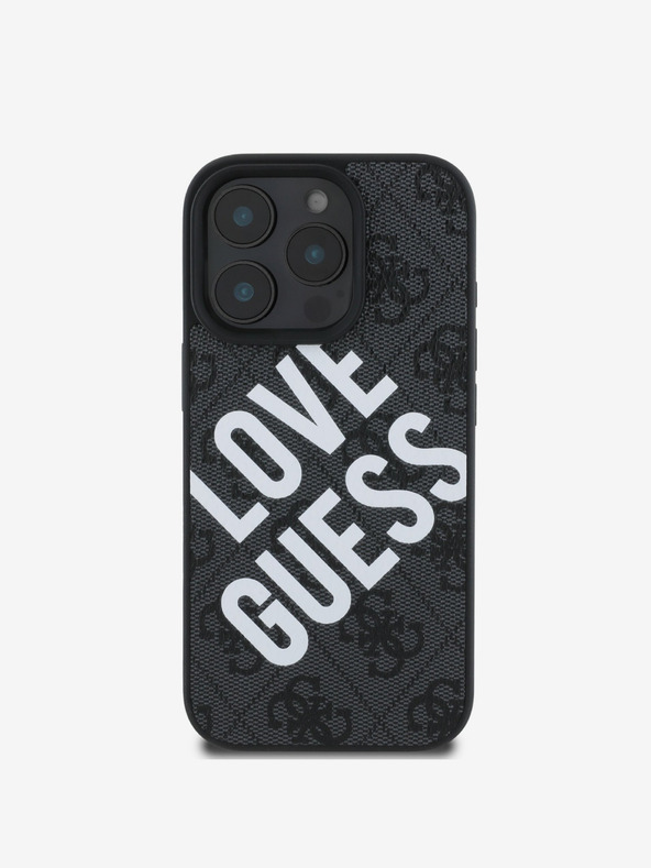 Guess Guess PU bőr 4G Big Love logós MagSafe hátlap iPhone 16 Pro fekete iPhone 16 Pro készülékhez