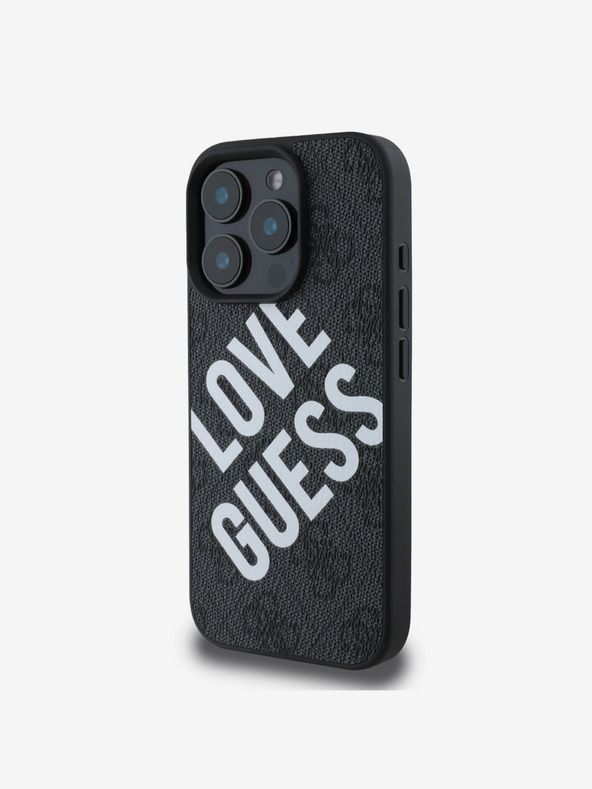 Guess Guess PU bőr 4G Big Love logós MagSafe hátlap iPhone 16 Pro fekete iPhone 16 Pro készülékhez