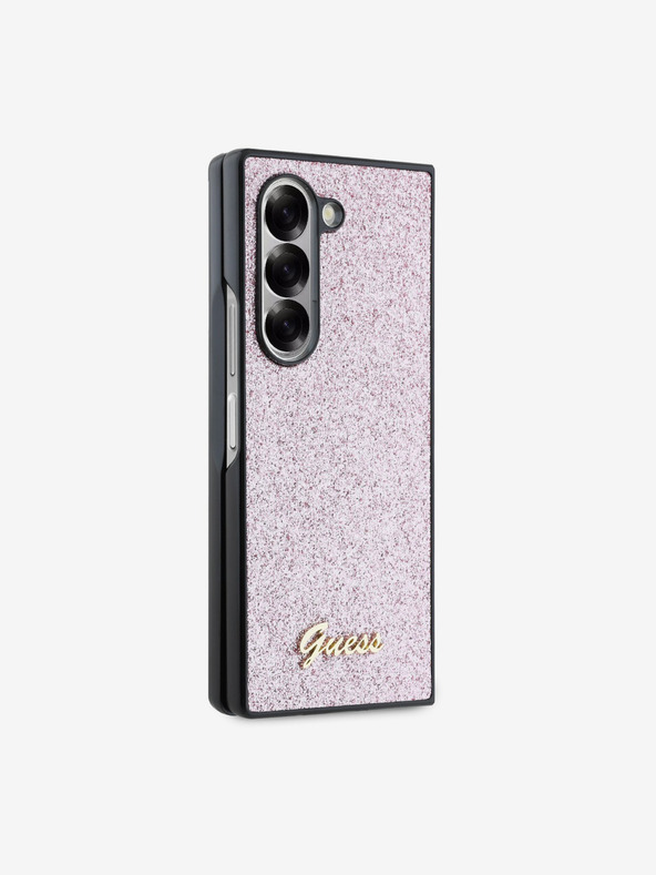 Guess Guess PC/TPU csillámpelyhek fém logós hátlap a Samsung Galaxy Z Fold 6 készülékhez Rózsaszínű